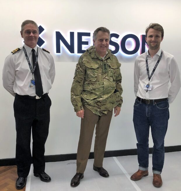 Lt Cdr Jim Briscoe, Chief of Defence Staff Nick Carter, Director of NELSON David Tagg-Oram