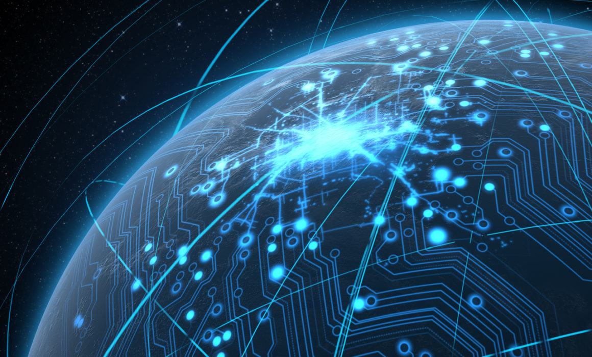 Planet With Illuminated Network And Light Trails